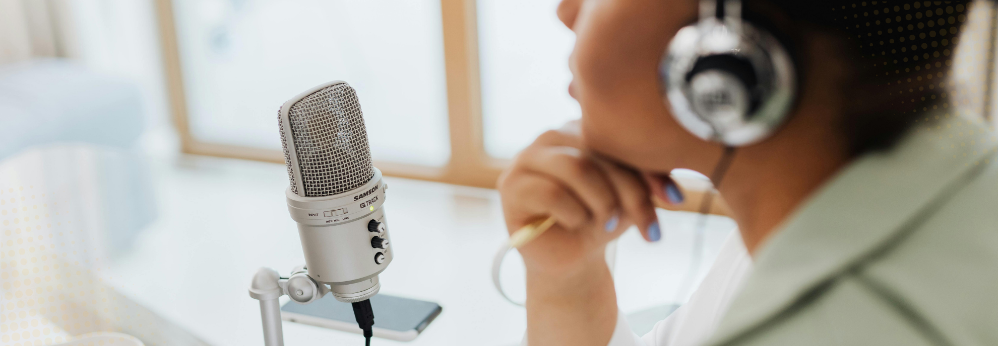 Person recording podcast